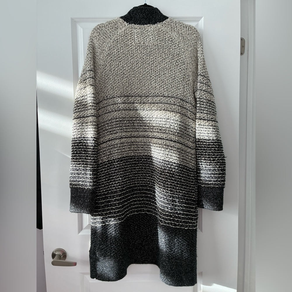 Roots Size L Longline Open Cardigan - Ombre Black/Gray/Cream - Picture 2 of 7